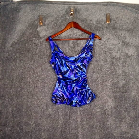 Miraclesuit Tropical Palm Shimmer Slim Tankini Top Womens Sise 10 - Picture 2 of 8